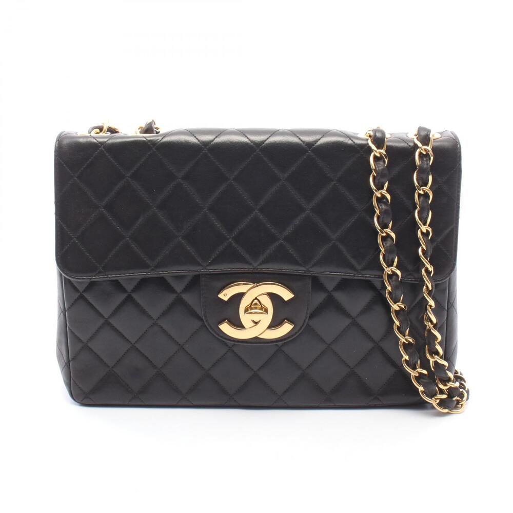Chanel Matelasse Single Flap Shoulder Bag Lambskin Leather Black